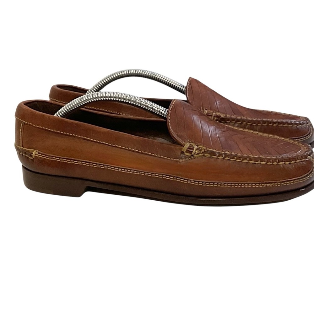 Vintage Cole Haan Country Venetian Cognac Brown Woven Loafers F9192 Brazil 8.5M